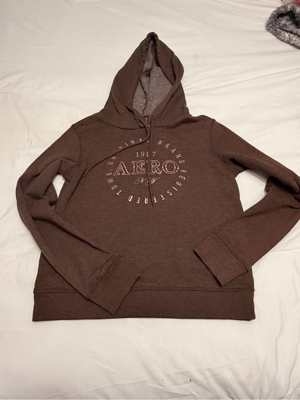 Aeropostale Woman’s Brown Pullover Hoodies w/ pockets drawstring logo size Xs